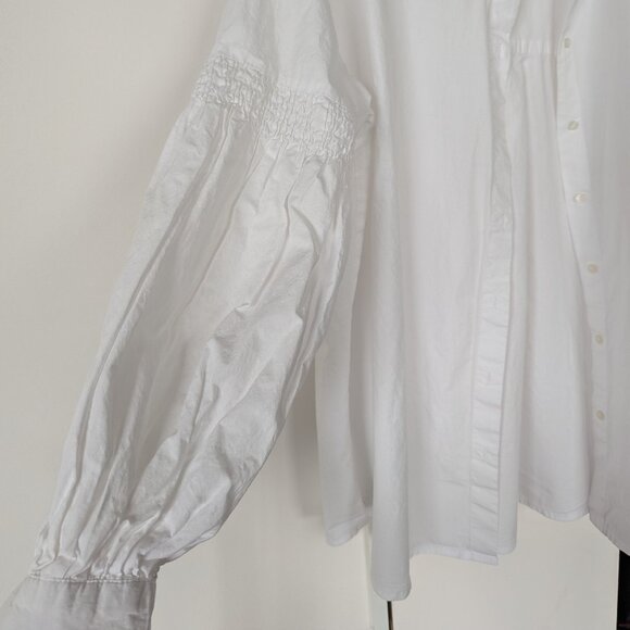 Pimkie 100% Cotton White Romantic Shirt With Smocking Detail on Sleeves, Size M - Picture 5 of 15